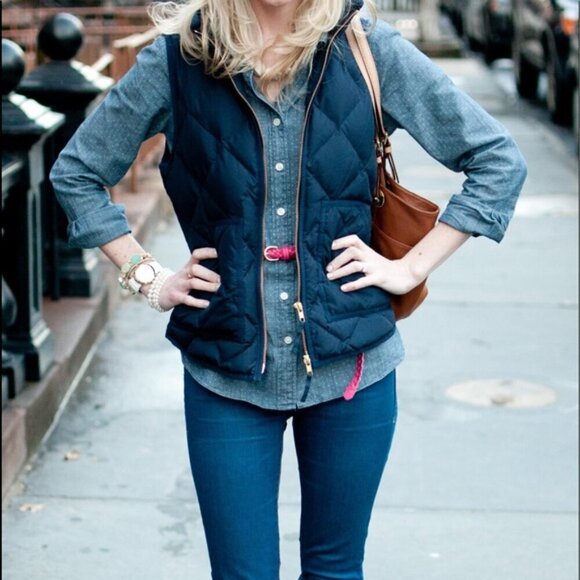 J Crew Blue Puffer Vest Jacket - Picture 1 of 2